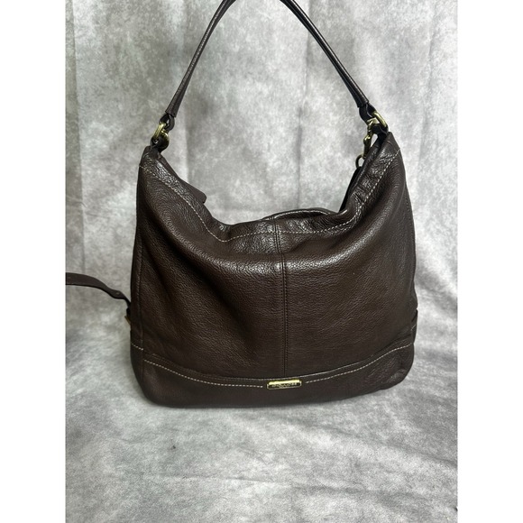 Coach F23293 Pebble Leather Hobo 2Way Shoulder Hand Bag Zip Closure Brown - Picture 3 of 10